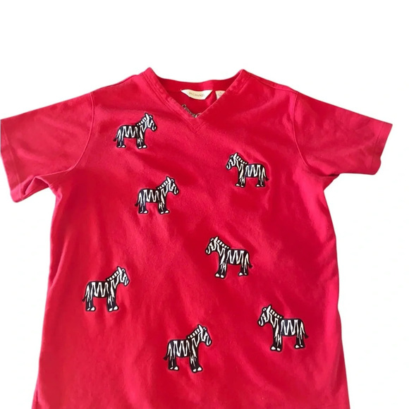 vintage béchamel 100% cotton red V neck Tshirt embroidered Zebras fall statement - Picture 3 of 7